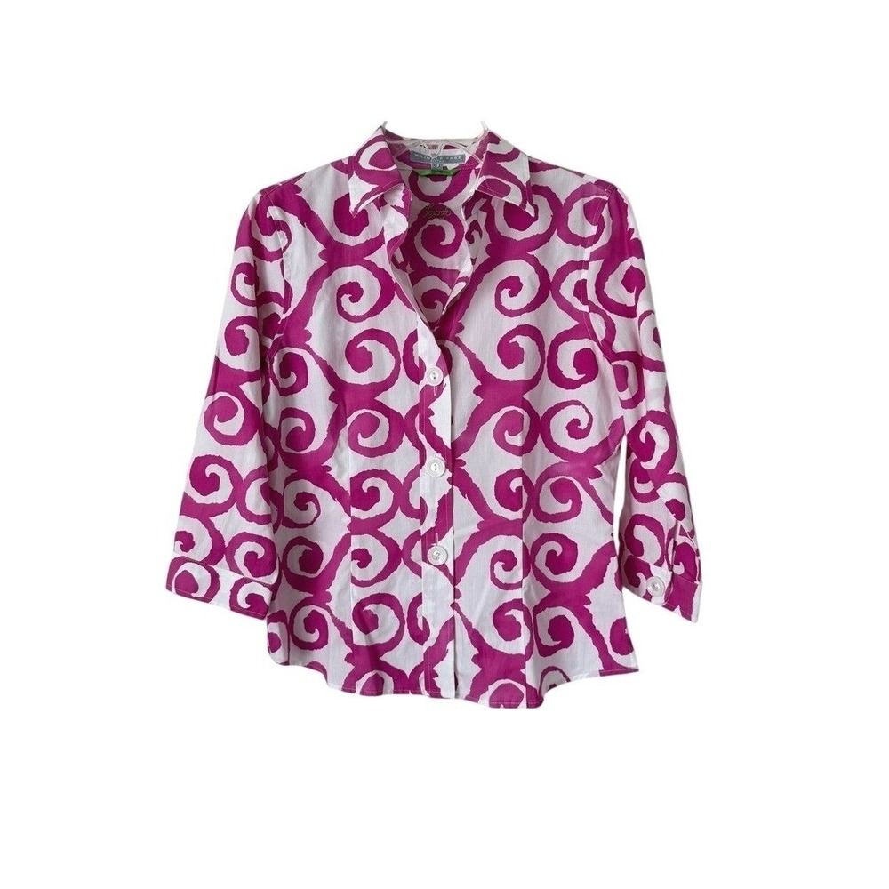 3/$20 💥 Foxcroft Pink & White Fitted Wrinkle Free Button Up Shirt Cotton Coastal